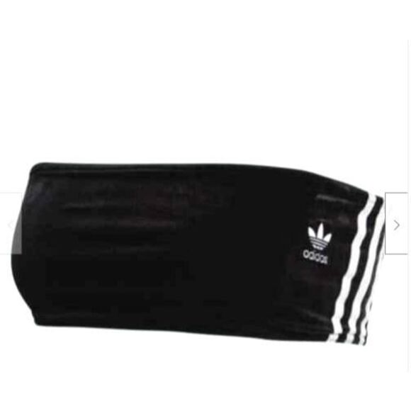 Adidas Womens Bralette Black L Three Stripe Velour Bandeau Crop Top  Logo - Picture 1 of 9